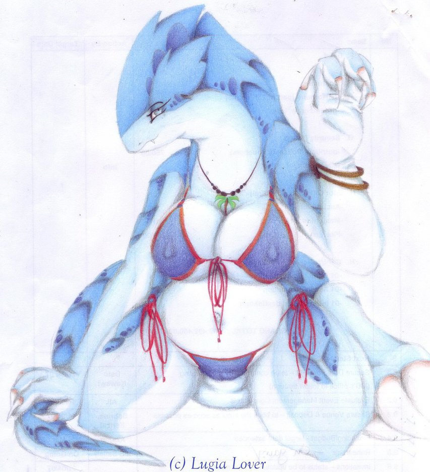 3_toes 4_fingers alira_windrider anthro armor big_belly big_breasts big_feet big_hands big_tail big_thighs blue_body blue_eyes bra breasts caleb_magness camel_toe claws cleavage clothed clothing eyelashes fangs female hybrid kneeling lingerie looking_at_viewer matile navel necklace nintendo nipples pangdillo panties pok&eacute;mon pouting semi-anthro smile smirk solo spots stare toes traditional_media_(artwork) underwear video_games voluptuous wide_hips