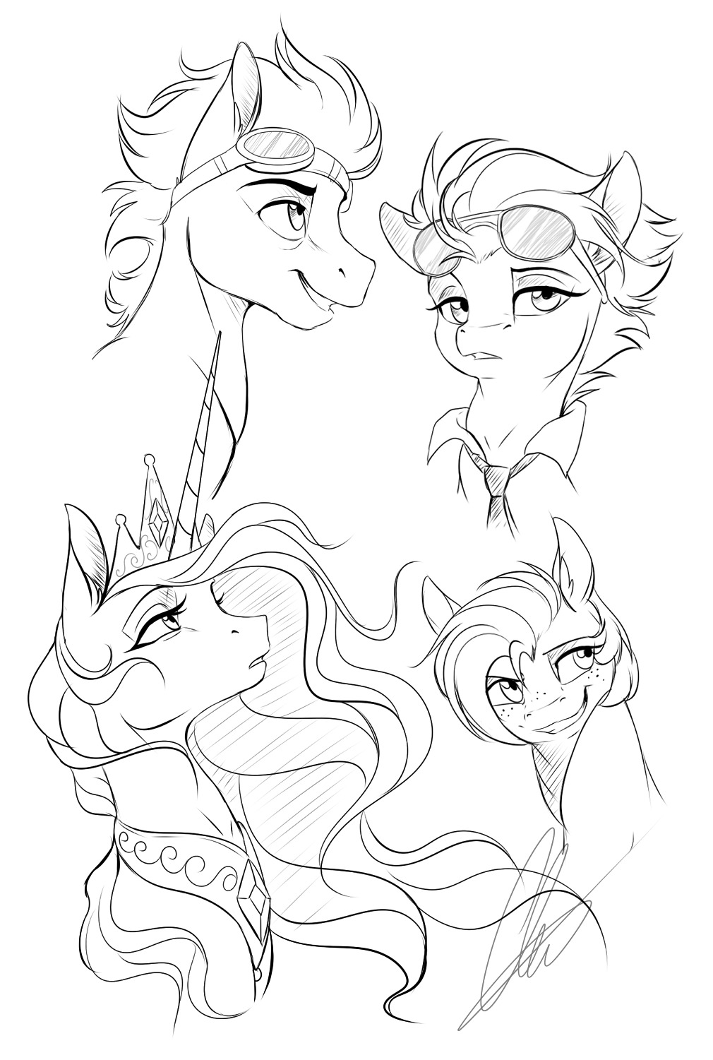 2015 babs_seed_(mlp) black_and_white clothing crown dennybutt equine eyewear female freckles friendship_is_magic glasses goggles hair horn male mammal monochrome my_little_pony necklace necktie princess_celestia_(mlp) sorain_(mlp) spitfire_(mlp) sunglasses winged_unicorn wings wonderbolts_(mlp)