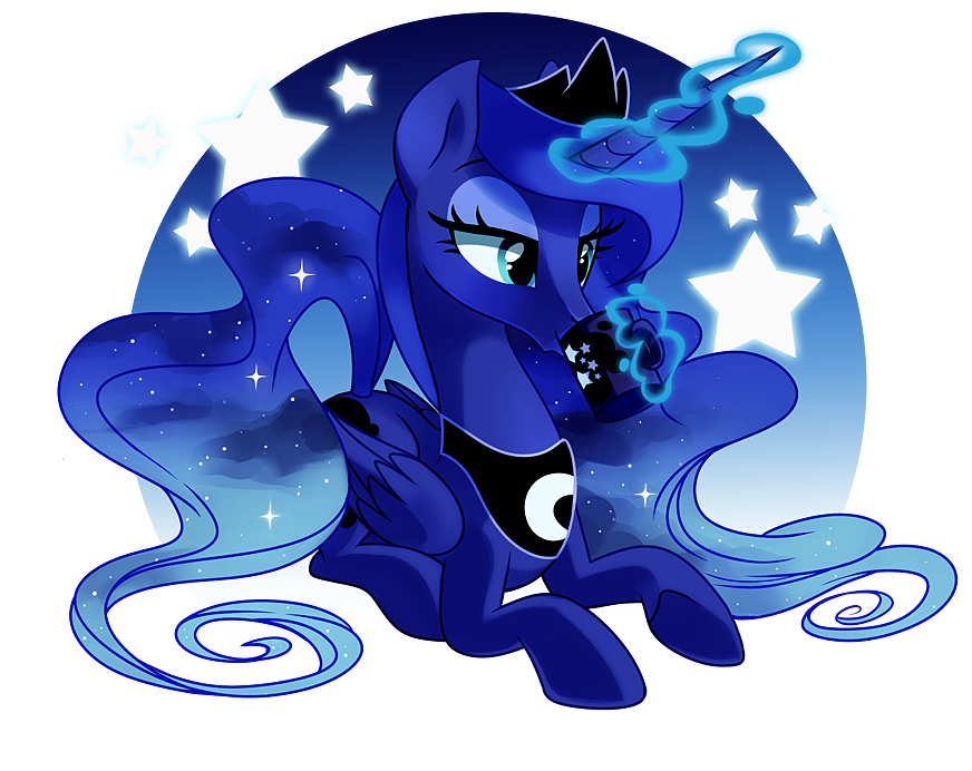 alpha_channel blue_eyes crown cup cutie_mark equine female friendship_is_magic glowing horn levitation lying mammal my_little_pony necklace pepooni plain_background princess_luna_(mlp) solo sparkles star transparent_background winged_unicorn wings
