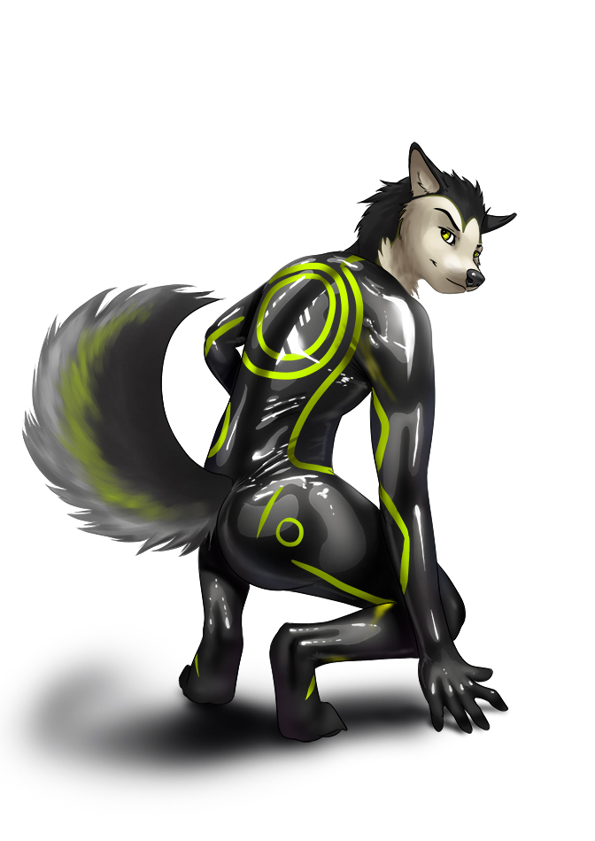 anthro canine digital_media_(artwork) dog husky latex_(artist) male mammal rubber suit