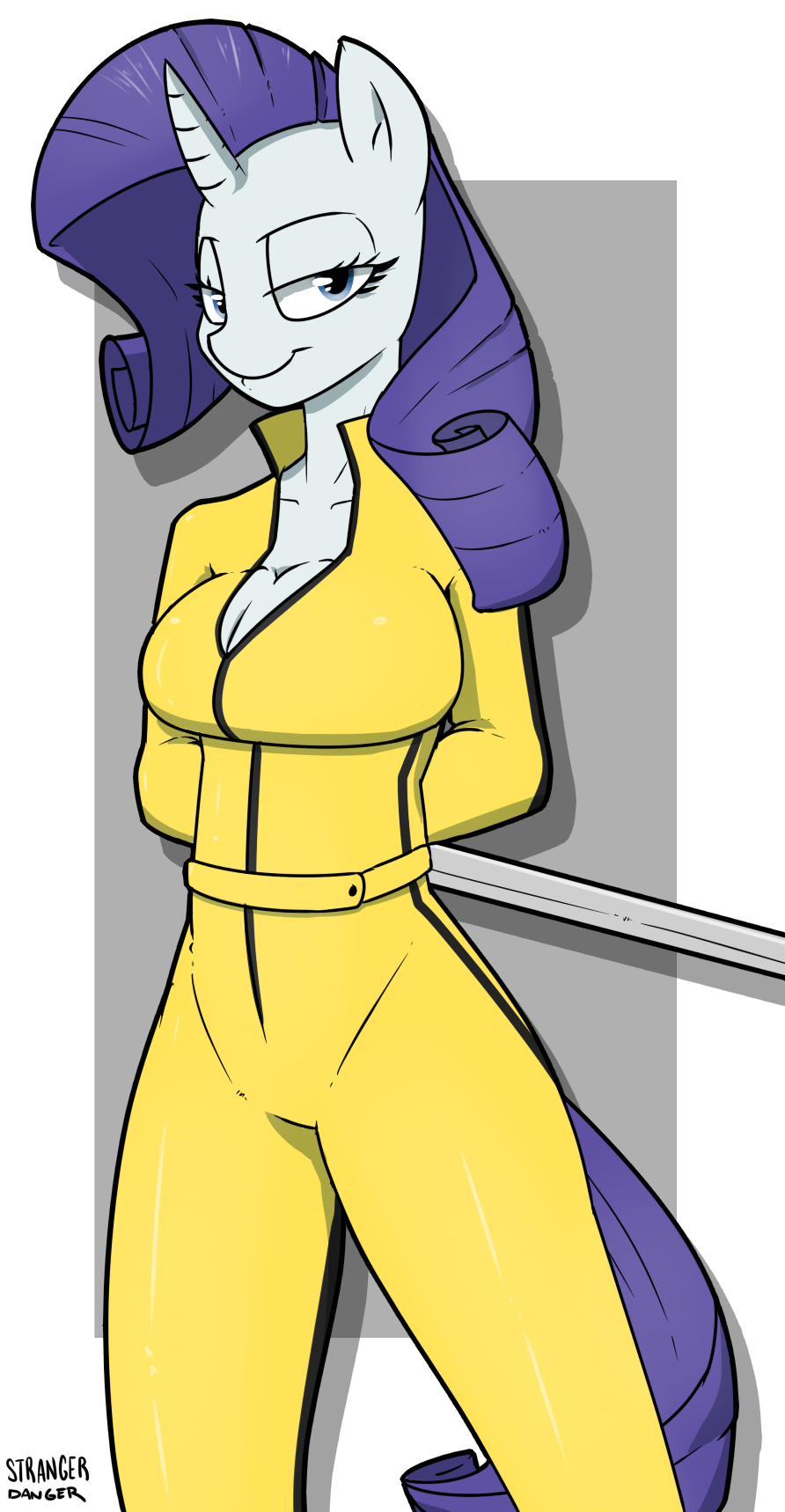 2015 anthro big_breasts breasts cleavage clothed clothing crossover equine female friendship_is_magic horn kill_bill mammal my_little_pony rarity_(mlp) solo strangerdanger sword the_bride unicorn weapon