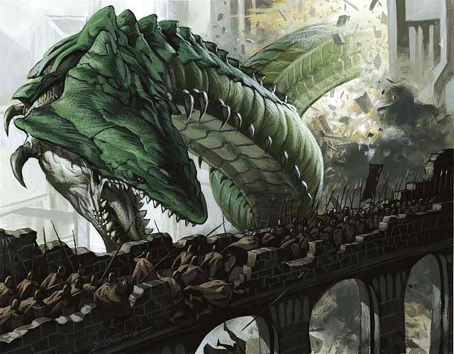 ambiguous_gender army atmospheric_perspective bridge charging christopher_moeller city cityscape destruction falling feral group human macro magic_the_gathering mammal monster official_art open_mouth polearm restricted_palette roaring scalie sharp_teeth size_difference solo_focus spear teeth tongue weapon wurm