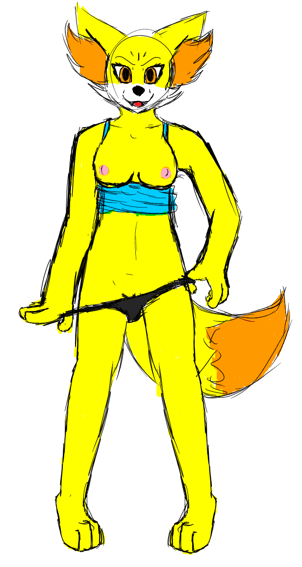 2014 anthro breasts clothing female fennekin jolteonkitty looking_at_viewer nintendo nipples nude open_mouth panties pok&eacute;mon pussy sketch solo underwear undressing video_games