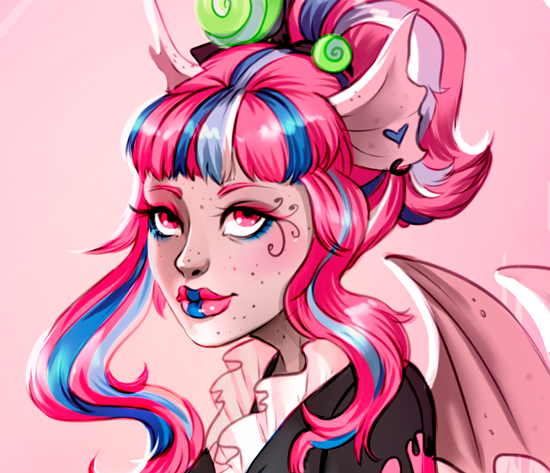 ear_piercing female gargoyle lips monster_high piercing pink_eyes ponytail rochelle_goyle solo wings