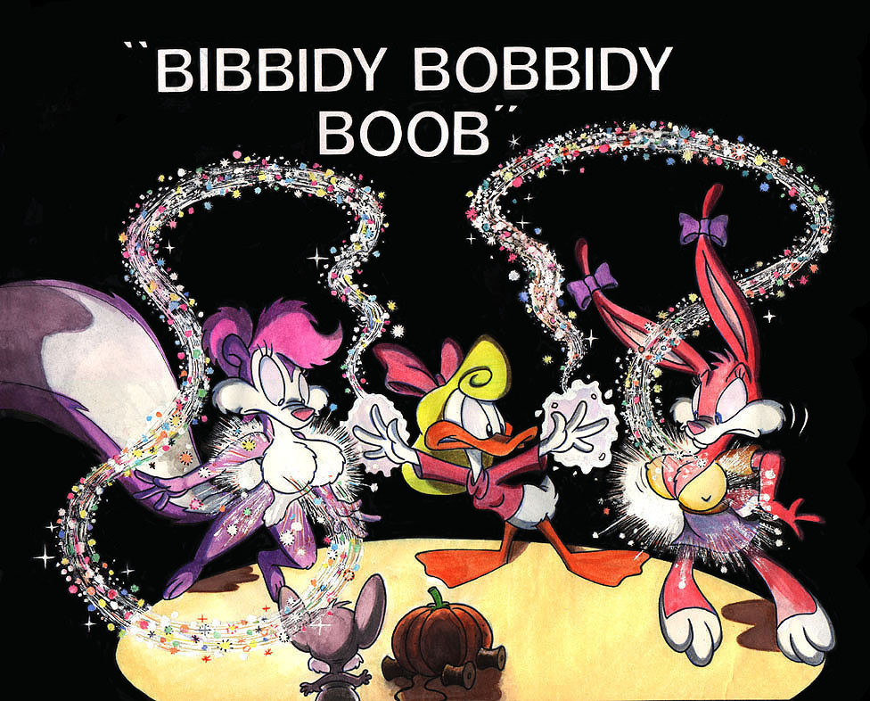 anthro avian babs_bunny bird blod_hair blue_eyes bow breast_expansion breasts cleavage clothed clothing duck female fifi_la_fume group hair karri_aronen lagomorph li'l_sneezer magic magic_user mammal mouse pumpkin purple_hair rabbit rodent shirley_the_loon skunk source_request spool tiny_toon_adventures warner_brothers
