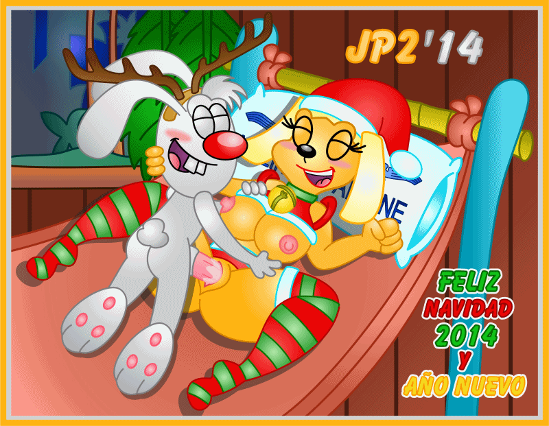 2014 all_fours animated anthro big_breasts blush brandy_and_mr._whiskers brandy_harrington breasts cartoon christmas clothed clothing cum digital_media_(artwork) duo female from_behind holidays jaimeprecoz lagomorph male mammal merry_christmas mr._whiskers no_sound sex straight x-mas
