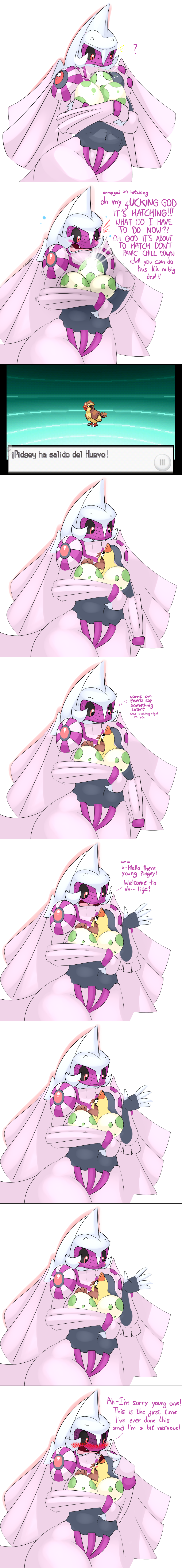 2014 ? anthro avian bird blush breasts butt comic dragon duo egg elpatrixf english_text female legendary_pokémon looking_down looking_up mammal navel nintendo open_mouth palkia pidgey pokémon red_eyes smile standing sweat teeth text tongue video_games wings