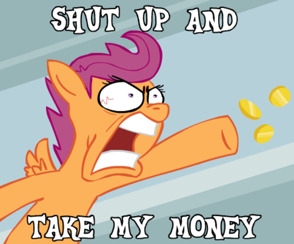arm_out coin coins cub digital_media_(artwork) english_text equine eyelashes female feral friendship_is_magic fur gold grey_background hair hooves humor intense mammal meme my_little_pony open_mouth orange_fur pegasus plain_background purple_eyes purple_hair rage rage_face reaction_image scootaloo_(mlp) short_hair solo teeth text throwing unknown_artist wings young