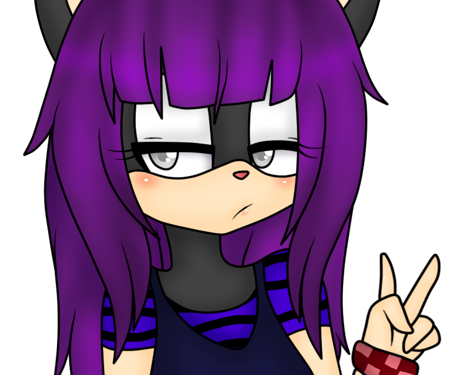 anthro black_fur bored female fur grey_eyes hair purple_hair red18fire sega solo sonic_style unknown_species v_sign