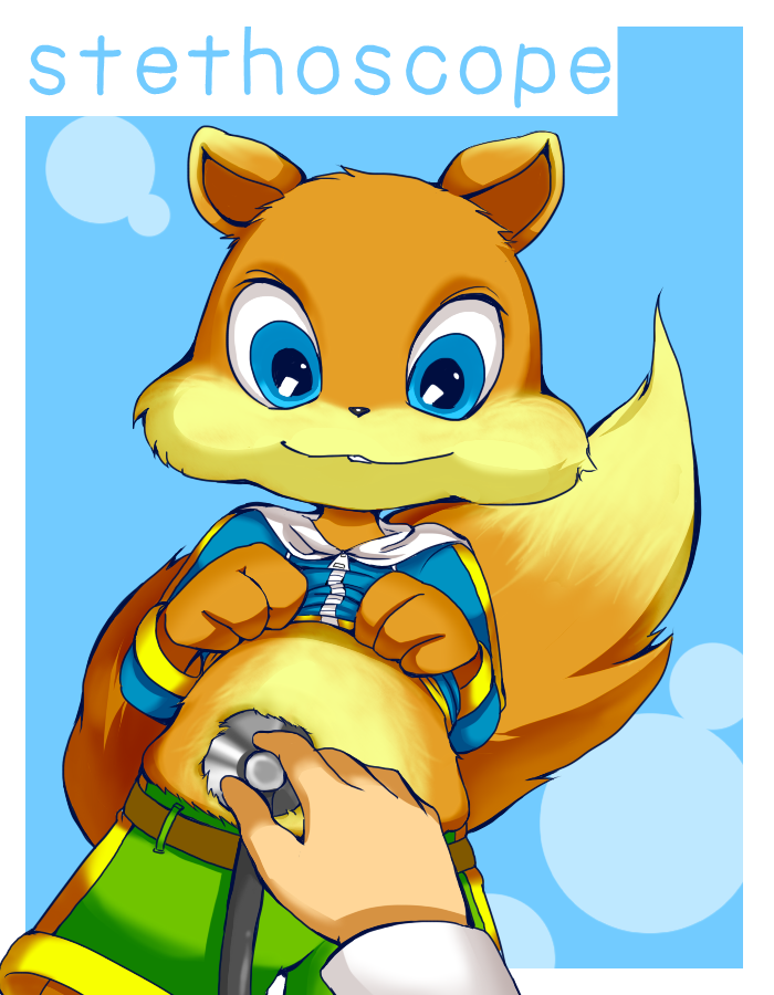 conker duo exam human looking_down male mammal rodent shirt_up squirrel stethoscope