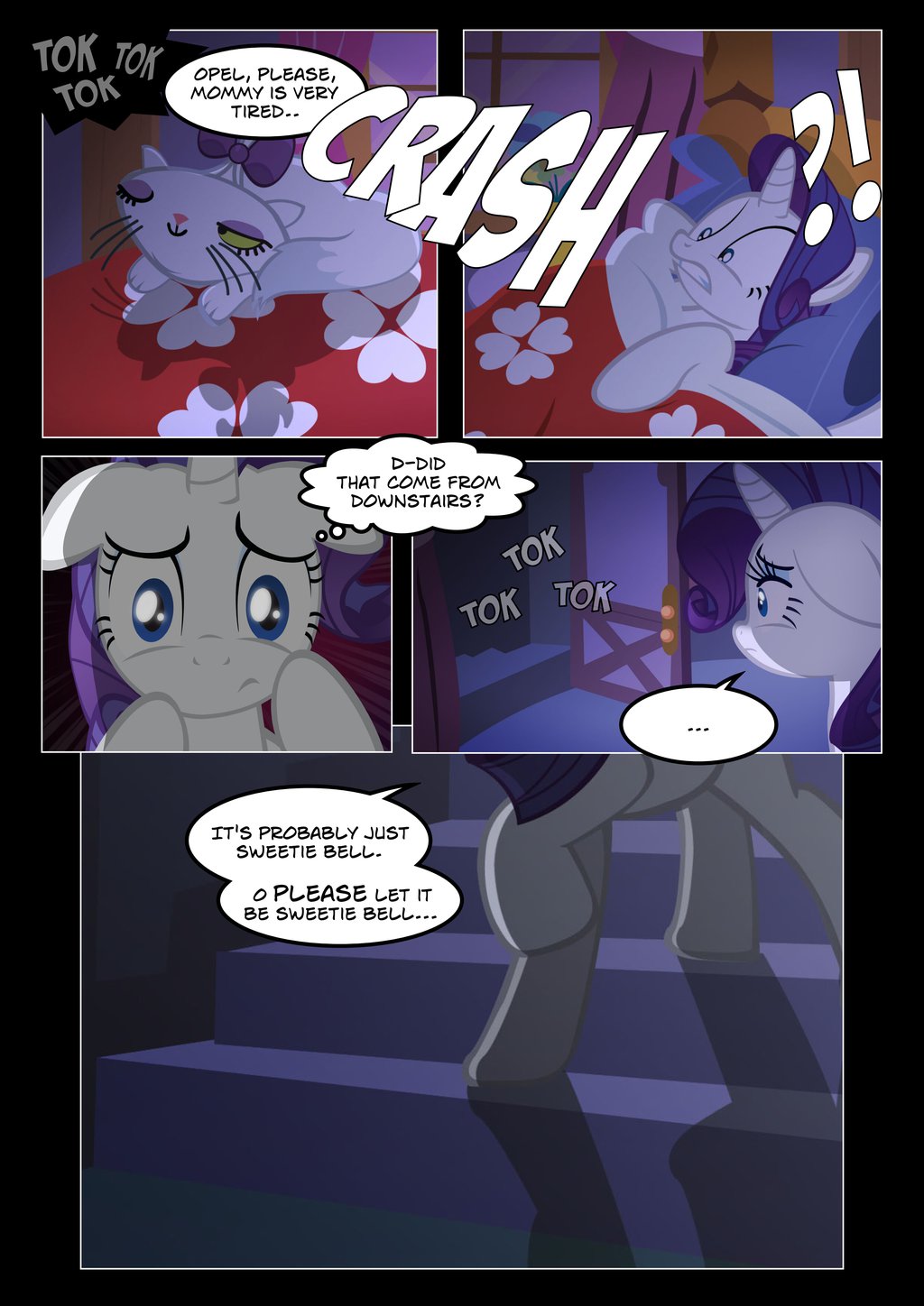 ... 2014 ?! blue_eyes cat comic dialogue english_text equine feline female feral friendship_is_magic hair horn inside mammal my_little_pony night opalescence_(mlp) purple_hair radiantrealm rarity_(mlp) stairs text unicorn window