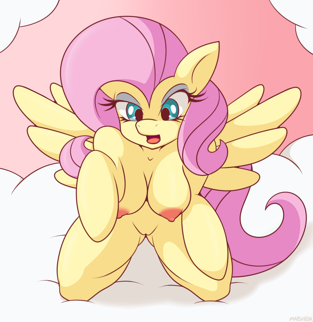 2014 anthro breasts equine female fluttershy_(mlp) friendship_is_magic fur group group_sex hair kneeling long_hair maishida mammal my_little_pony nude open_mouth pegasus pink_hair pussy sex threesome wings yellow_fur