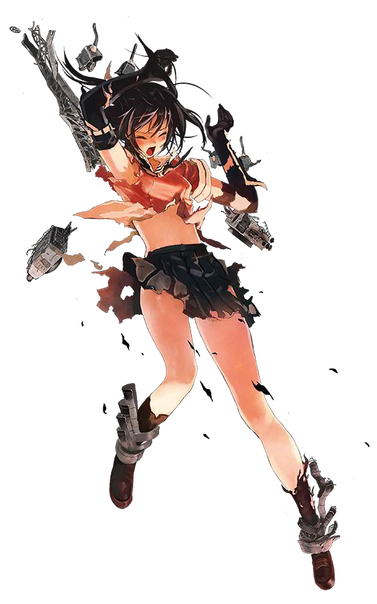 bangs black_gloves black_skirt blush bob_(biyonbiyon) brown_hair closed_eyes damaged elbow_gloves full_body gloves kantai_collection machinery official_art open_mouth pleated_skirt school_uniform sendai_(kantai_collection) serafuku short_hair short_sleeves skirt solo torn_clothes torn_skirt transparent_background turret two_side_up