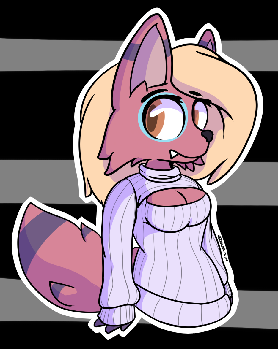 anthro blonde_hair breasts canine cute female fluffy_tail fox hair keyhole_turtleneck large_eyes mammal neonlink solo sweater wolf