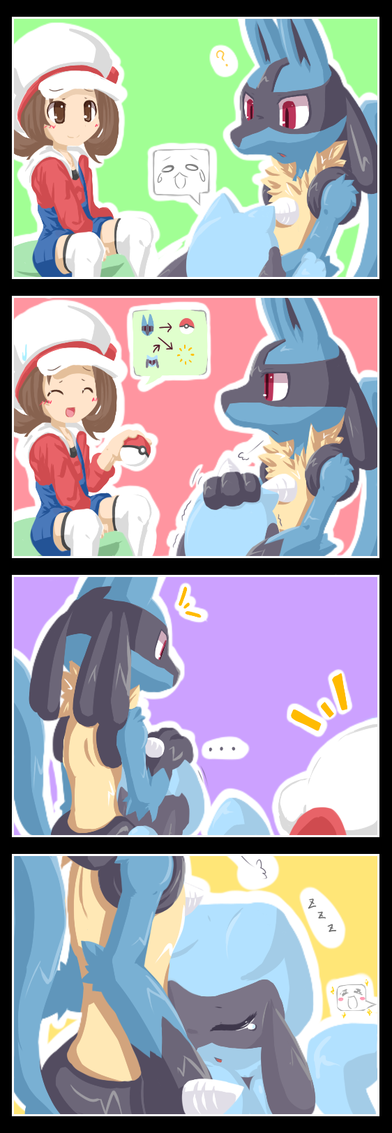 2010 ? ambiguous_gender anthro blue_fur brown_eyes brown_hair clothed clothing comic crying cute female fur group hair hat human lucario mammal nintendo open_mouth pok&eacute;ball pok&eacute;mon pok&eacute;mon_trainer red_eyes riolu sleeping ushioppoi video_games