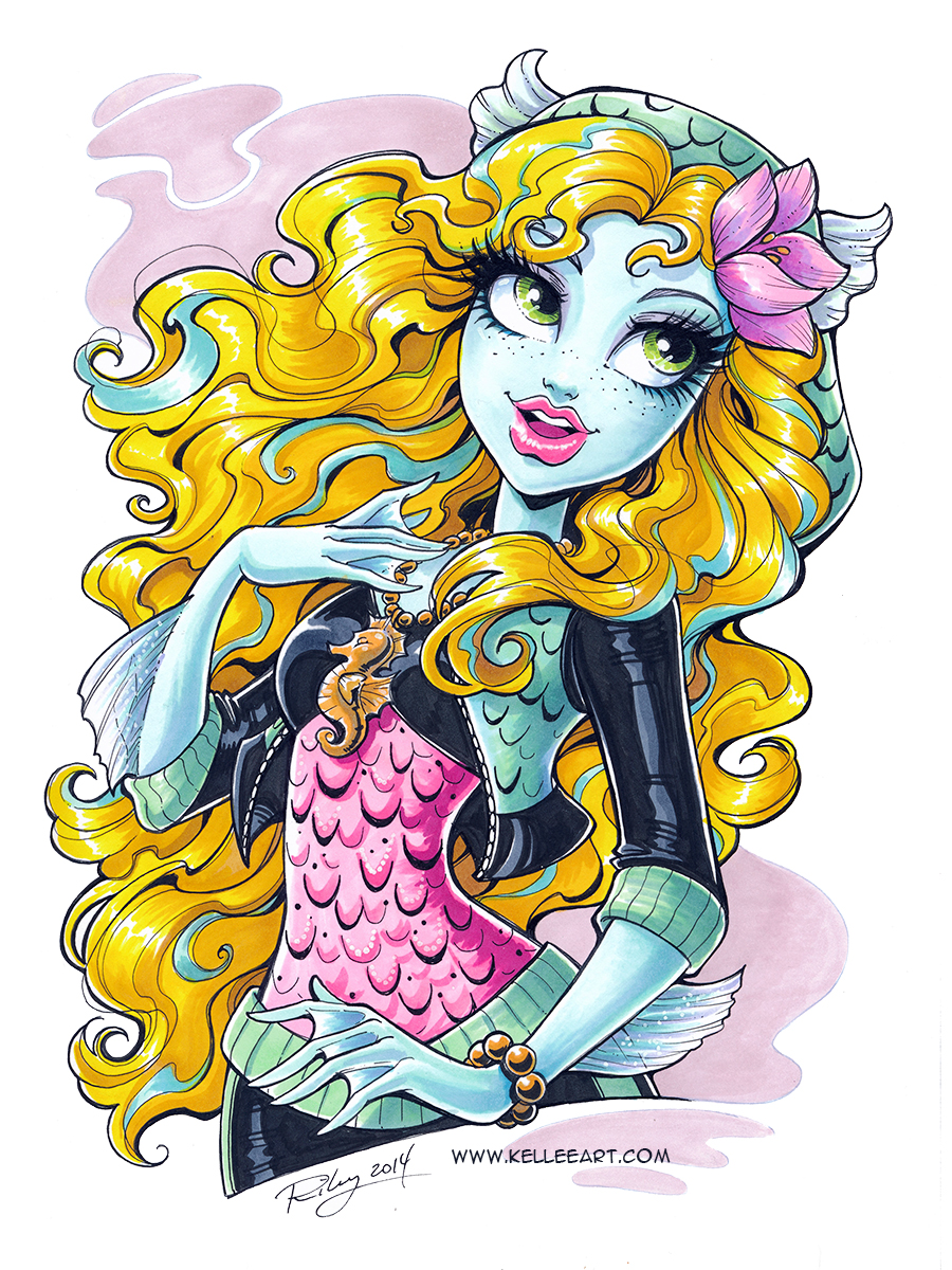 2014 big_lips blonde_hair female freckles green_eyes hair kelleeart lagoona_blue lips monster monster_high solo