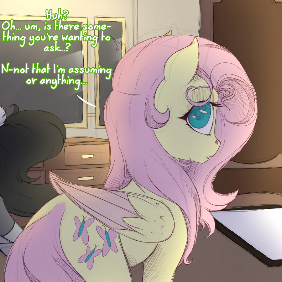 2014 armor black_hair blue_eyes cape crown cutie_mark dialogue duo english_text equine evehly female feral fluttershy_(mlp) friendship_is_magic fur grey_fur hair hooves king_sombra_(mlp) long_hair male mammal my_little_pony open_mouth pegasus pink_hair quadruped red_eyes slit_pupils text wings yellow_fur