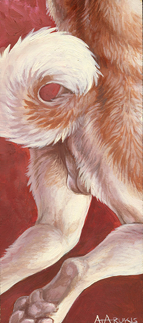 2014 anthro balls brown_fur butt canine curled_tail fur male mammal pawpads paws rukis shaded solo white_fur wolf
