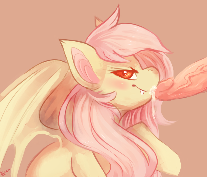 blush cum disembodied_penis duo equine fangs fellatio feral flutterbat_(mlp) fluttershy_(mlp) friendship_is_magic kipa looking_at_viewer male mammal my_little_pony oral pegasus penis sex solo_focus wings