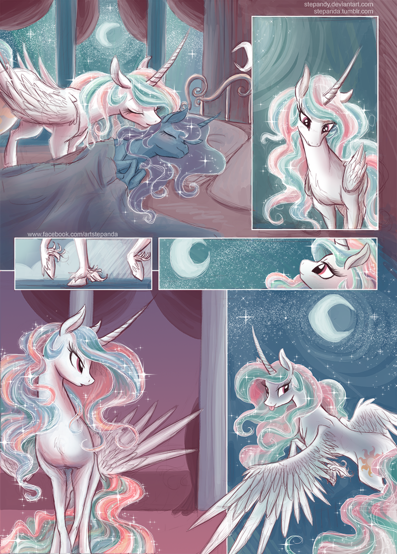 2014 comic curtains cutie_mark equine falleninthedark female feral friendship_is_magic horn mammal my_little_pony night princess_celestia_(mlp) princess_luna_(mlp) purple_eyes sleeping star stepandy winged_unicorn wings