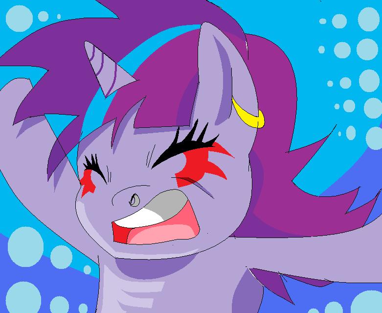 anthro ear_piercing equine eyes_closed facial_markings female friendship_is_magic fur grey_fur hair horn mammal markings my_little_pony open_mouth pattern_background piercing purple_hair solo tailsisbest twilight_sparkle_(mlp) two_tone_hair unicorn