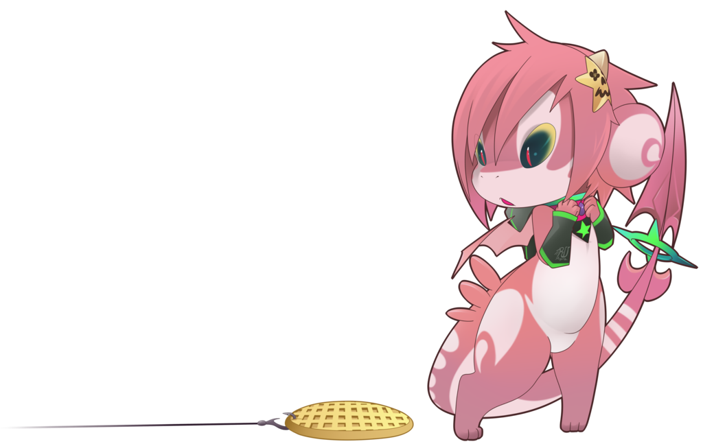 2014 alpha_channel ambiguous_gender digital_media_(artwork) dragon hair hook pink_body pink_hair plain_background ru_(rudragon) rudragon solo transparent_background trap waffle wings
