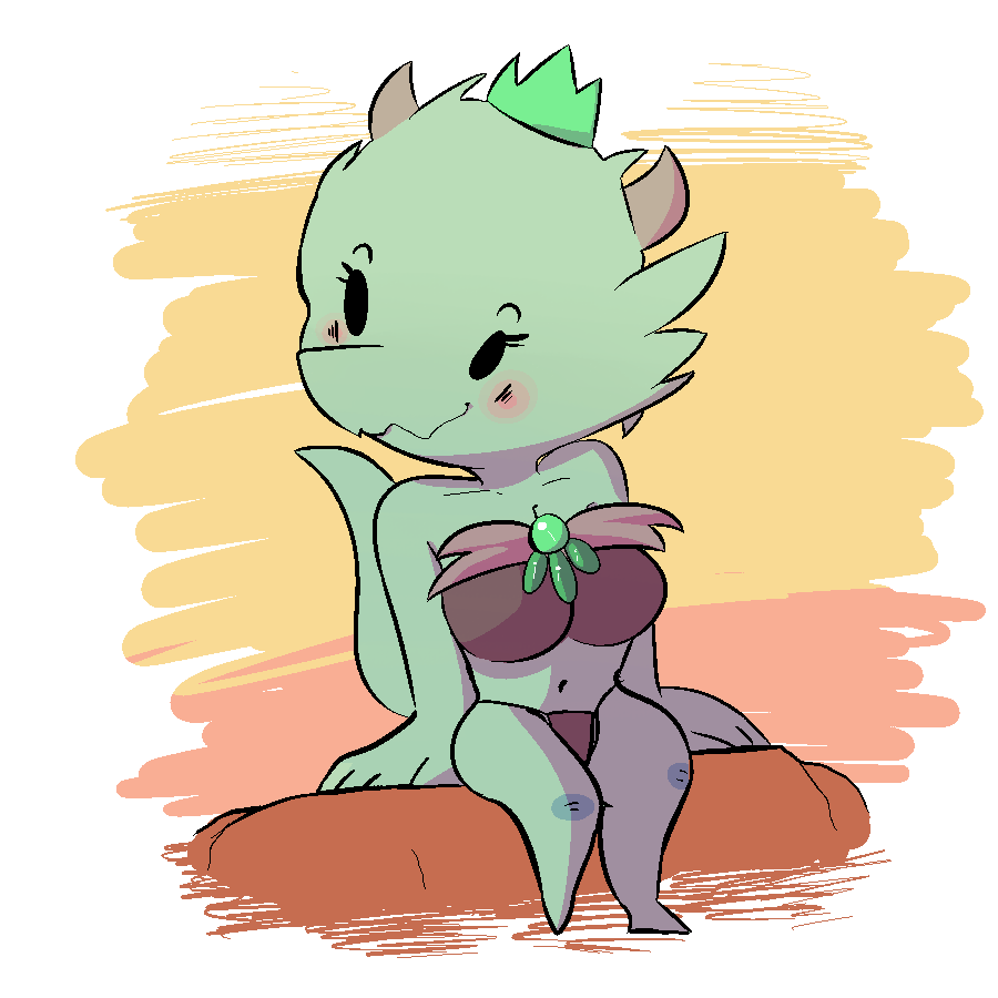 anthro blush breasts cleavage clothed clothing crown dooks female green_skin horn kobold princess royalty scalie sitting skimpy smile solo towergirls