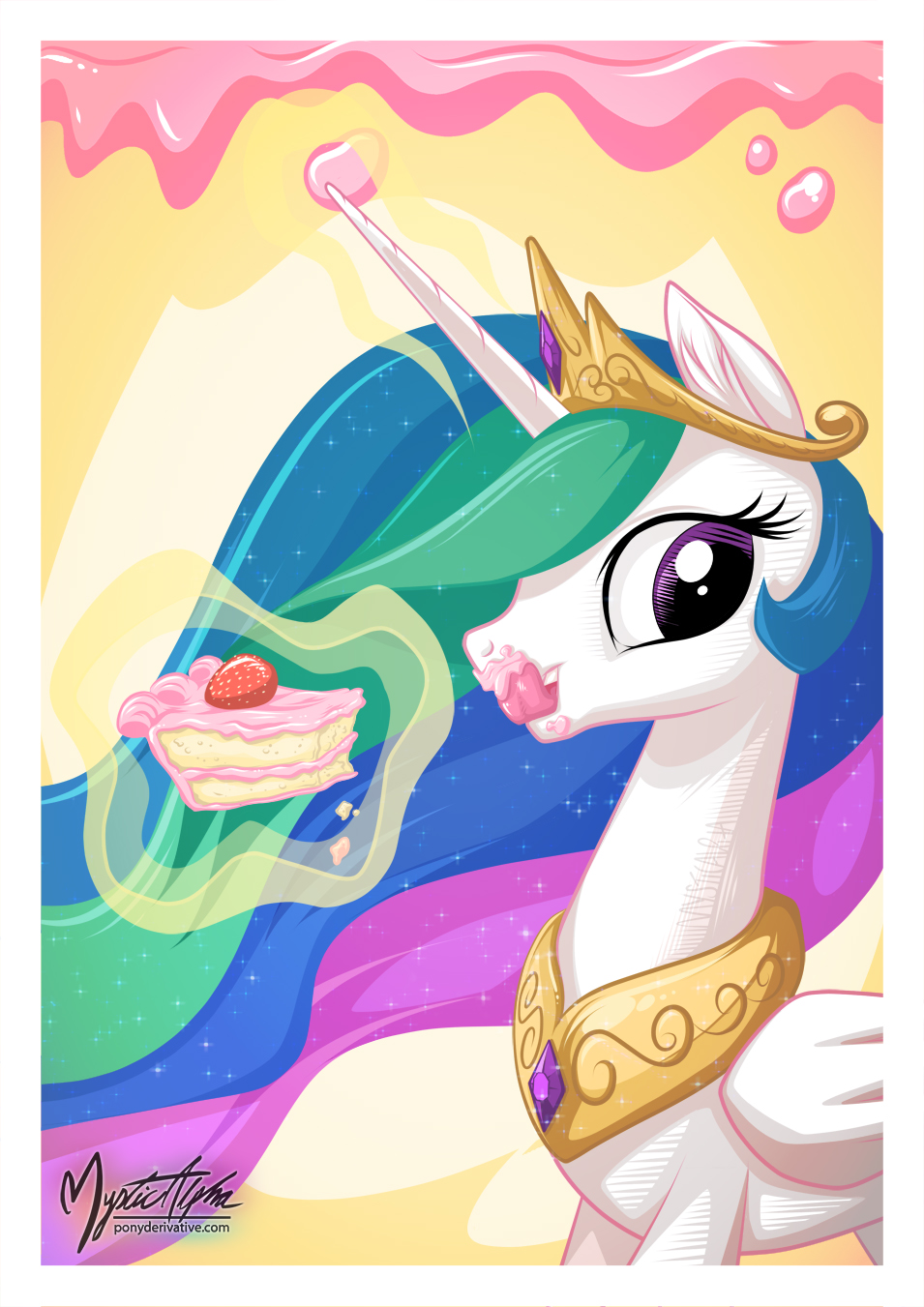 2014 cake digital_media_(artwork) equine female feral food friendship_is_magic horn looking_at_viewer mammal my_little_pony mysticalpha princess_celestia_(mlp) smile solo winged_unicorn wings