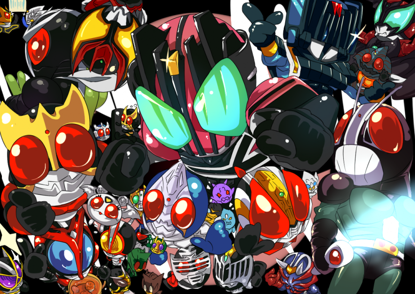 bad_id bad_pixiv_id bodysuit denji everyone glowing helmet kamen_rider kamen_rider_555 kamen_rider_agito kamen_rider_agito_(series) kamen_rider_amazon kamen_rider_amazon_(series) kamen_rider_black_rx kamen_rider_black_rx_(series) kamen_rider_blade kamen_rider_blade_(series) kamen_rider_chalice kamen_rider_dark_kiva kamen_rider_dcd kamen_rider_decade kamen_rider_den-o kamen_rider_den-o_(series) kamen_rider_diend kamen_rider_double kamen_rider_faiz kamen_rider_g3 kamen_rider_garren kamen_rider_hibiki kamen_rider_hibiki_(series) kamen_rider_kabuto kamen_rider_kabuto_(series) kamen_rider_kaixa kamen_rider_kick_hopper kamen_rider_kiva kamen_rider_kiva_(series) kamen_rider_knight kamen_rider_kuuga kamen_rider_kuuga_(series) kamen_rider_leangle kamen_rider_punch_hopper kamen_rider_ryuki kamen_rider_ryuki_(series) kamen_rider_thebee kamen_rider_w kintaros kivala machinery multiple_boys ryutaros sieg urataros weapon