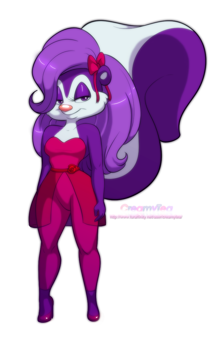 alpha_channel anthro bow creamytea female fifi_la_fume high_heels looking_at_viewer mammal purple_eyes skunk solo tiny_toon_adventures tiny_toons warner_brothers wide_hips