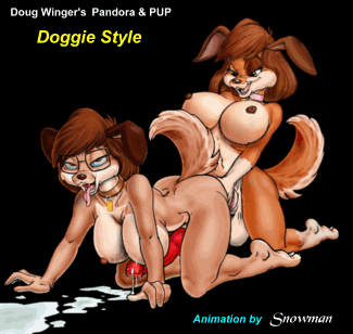 all_fours animated anthro balls big_breasts bouncing breasts brown_eyes brown_hair brown_nose canine collar cum dickgirl dickgirl_on_dickgirl dog doggystyle doug_winger duo english_text eyewear from_behind glasses green_eyes hair huge_breasts hyper hyper_penis intersex intersex_on_intersex mammal open_mouth pandora_(doug_winger) penis pup_(character) sex short_hair text