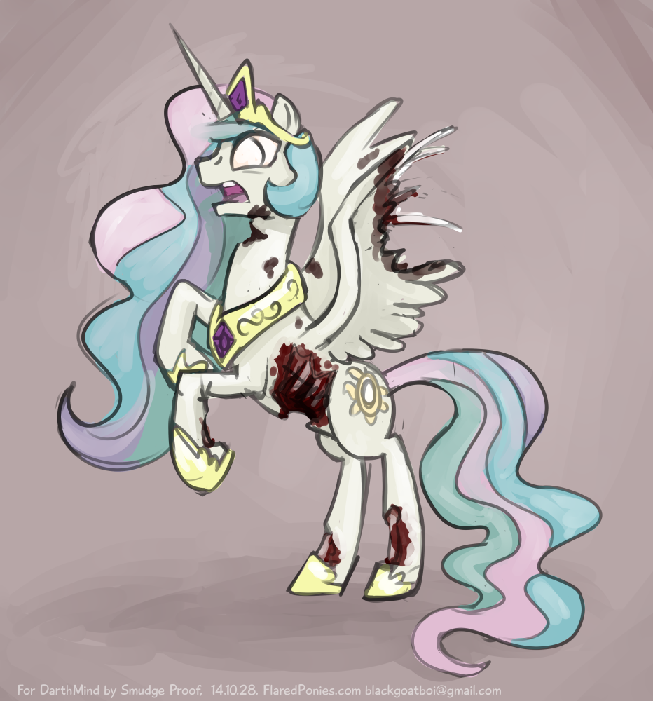 blood bone equine female feral friendship_is_magic gore horn mammal my_little_pony on_hind_legs princess_celestia_(mlp) smudge_proof solo undead winged_unicorn wings zombie