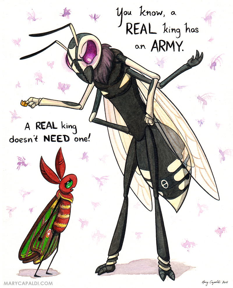 abstract_background actini ambiguous_gender angry antennae anthro arguing arthropod crown duo english_text insect moth multi_limb nyomi nyomi_naohm size_difference standing text wasp wings