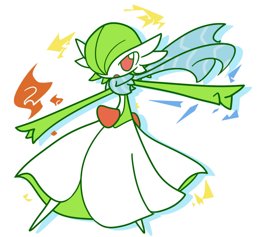 ambiguous_gender concave_(artist) dress gardevoir green_hair hair humanoid nintendo open_mouth pok&eacute;mon red_eyes scarf solo video_games