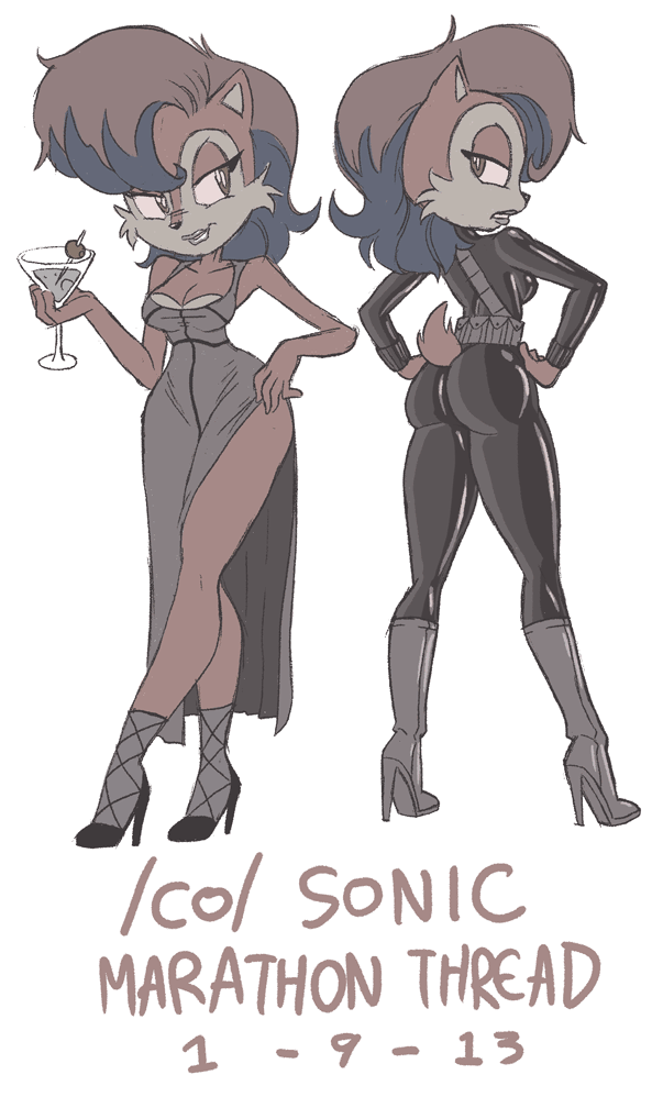 alcohol anthro beverage big_butt brown_eyes brown_hair butt cleavage clothed clothing dress english_text female hair lipstick sally_acorn sega solo sonic_(series) text tight_clothing unknown_artist wide_hips