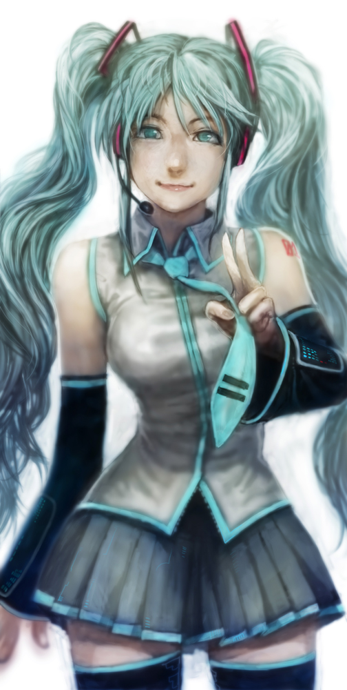 bad_id bad_pixiv_id bare_shoulders detached_sleeves hatsune_miku lack long_hair necktie realistic solo thighhighs twintails v very_long_hair vocaloid zettai_ryouiki
