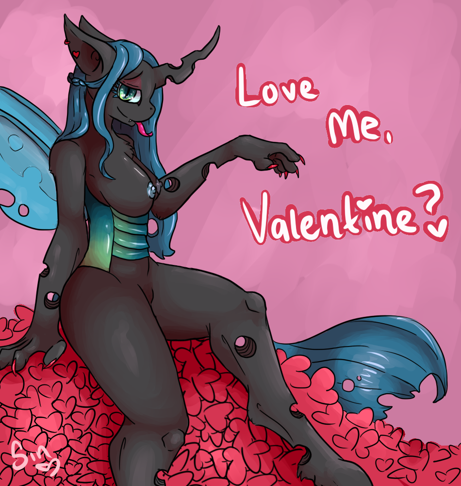 anthro breasts changeling female friendship_is_magic holidays my_little_pony poisindoodles queen_chrysalis_(mlp) valentine's_day