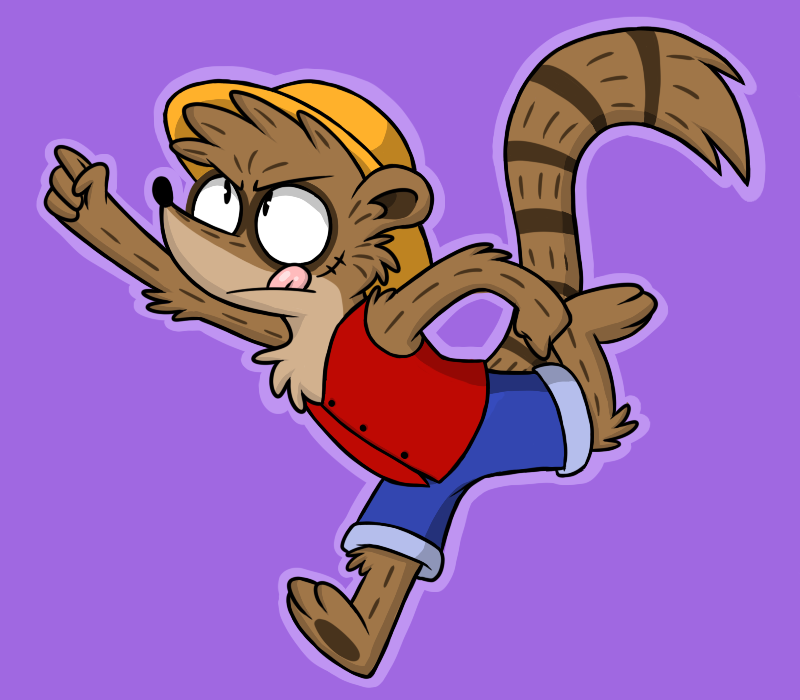 brown_fur cartoon_network cosplay crossover fur hat male mammal one_piece plain_background raccoon regular_show rigby_(regular_show) solo tongue xiamtheferret