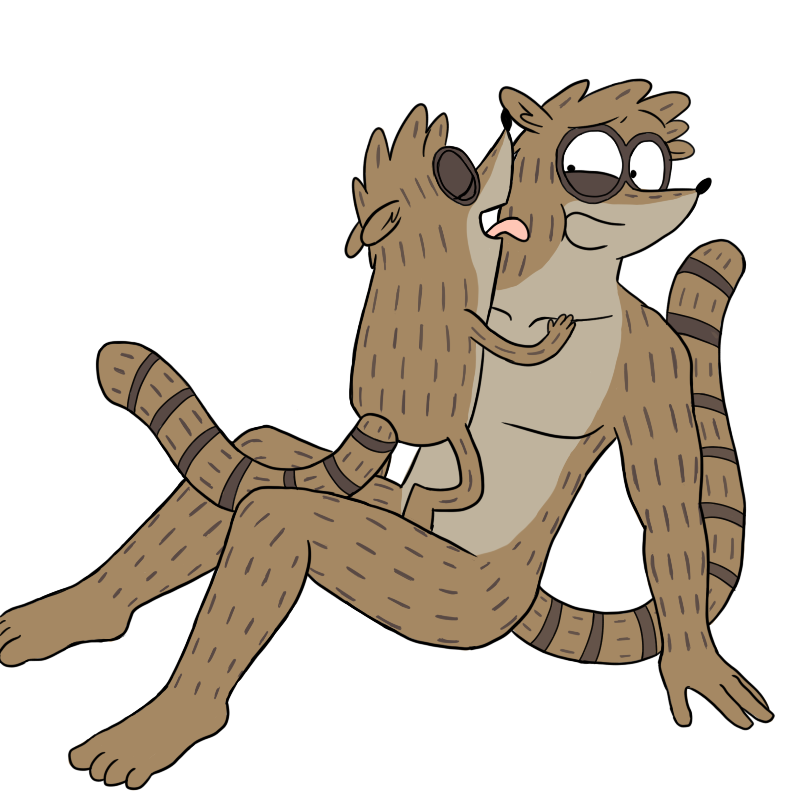 anthro brown_fur cartoon_network don_(regular_show) fur gay incest male mammal plain_background raccoon regular_show rigby_(regular_show) tongue xiamtheferret