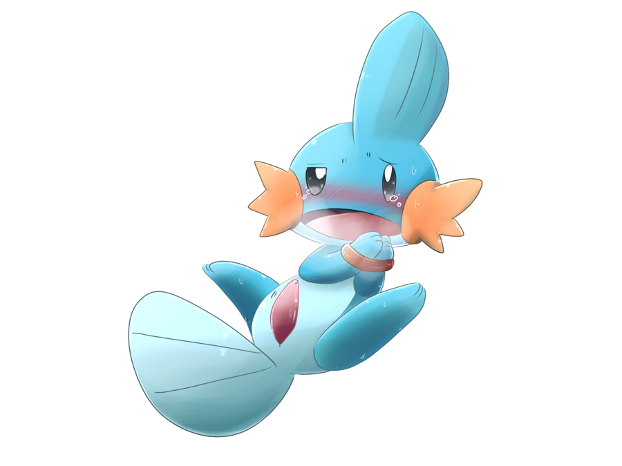 2015 animal_genitalia barefoot binding blush butt feral looking_at_viewer lying male mudkip nintendo nude open_mouth panting penis plain_background pok&eacute;mon solo spread_legs spreading sweat tears tongue video_games white_background あぁち