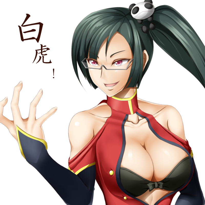 1girl black_hair blazblue breasts cleavage female japanese_clothes large_breasts litchi_faye_ling long_hair solo