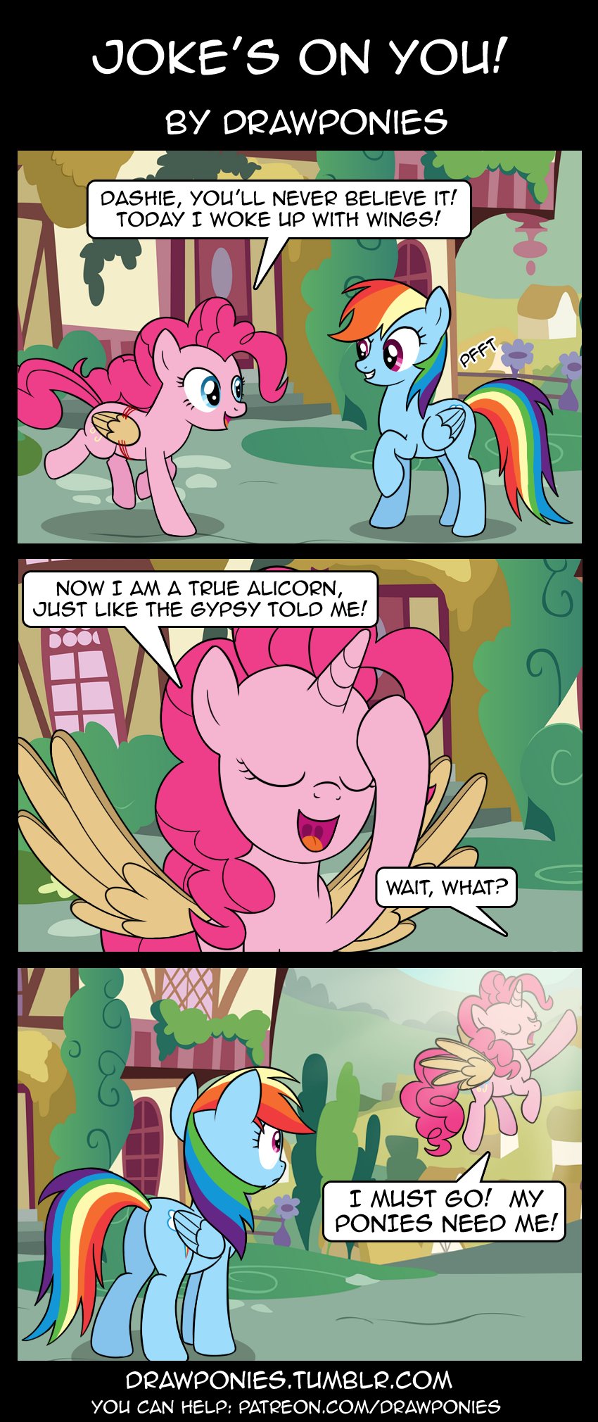 2015 blue_eyes comic cutie_mark dialogue drawponies english_text equine female friendship_is_magic fuck_logic horn house mammal my_little_pony outside pegasus pinkie_pie_(mlp) ponyville purple_eyes rainbow_dash_(mlp) string text winged_unicorn wings