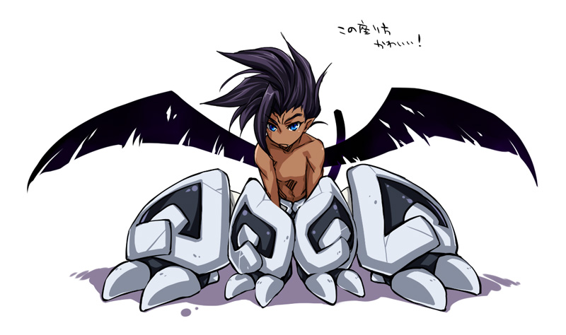 bare_chest black_hair dark_skin dark_skinned_male fangs houshin_engi male_focus pointy_ears raishinshi shirtless solo tail teeth utsugi_(skydream) wings