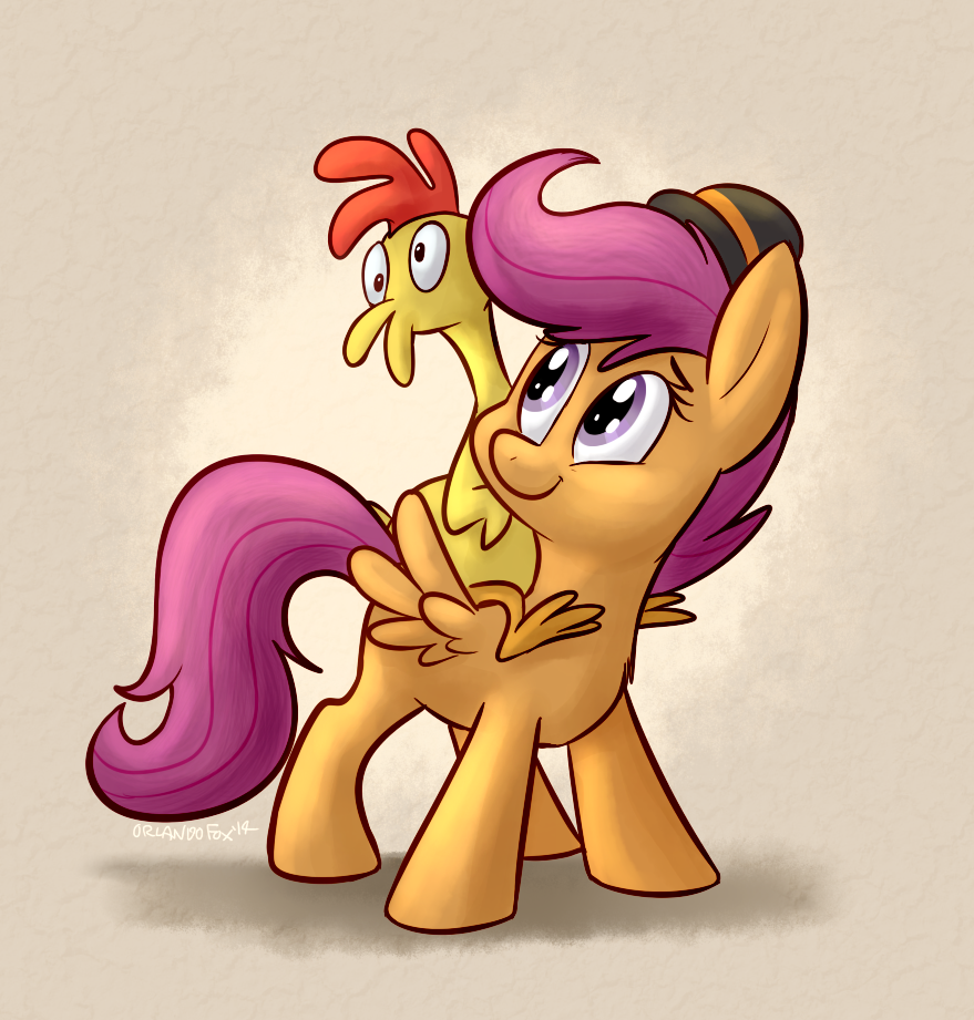 2014 equine eyelashes female friendship_is_magic fur hair hat horse mammal my_little_pony orange_fur pegasus pony purple_eyes purple_hair rubber_chicken scootaloo_(mlp) smile solo thedoggygal wings young