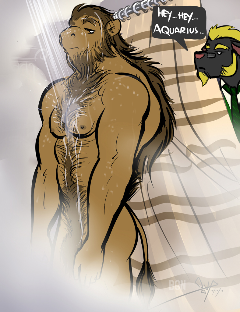 anthro bgn body_hair camel camelid chest_hair facial_hair male mammal muscles nipples nude onyx shower