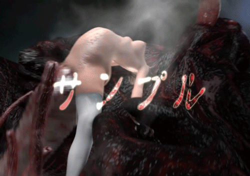 3d a_third_dimension animated animated_gif bad_end breasts brown_hair censored forced gigantic_penis huge_penis large_penis monster no_panties penis rape restrained short_hair stomach_bulge thighhighs topless
