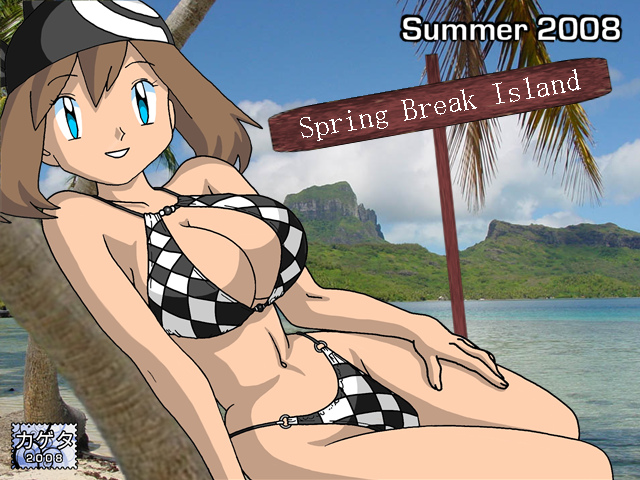 beach big_breasts bikini haruka_(pokemon) kageta may nintendo palm_tree pokemon sexy smile swimsuit