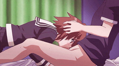 1boy 1girl animated animated_gif censored fellatio hand_on_head oral penis swing_out_sisters uniform