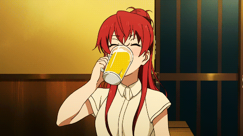 1girl alcohol animated animated_gif beer drinking drunk female red_hair shirobako solo