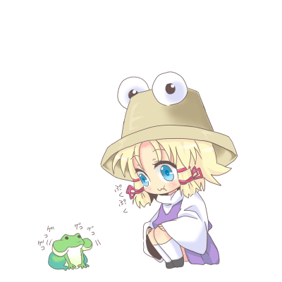 blonde_hair blue_eyes eyes frog hat lowres moriya_suwako oni-san short_hair solo touhou